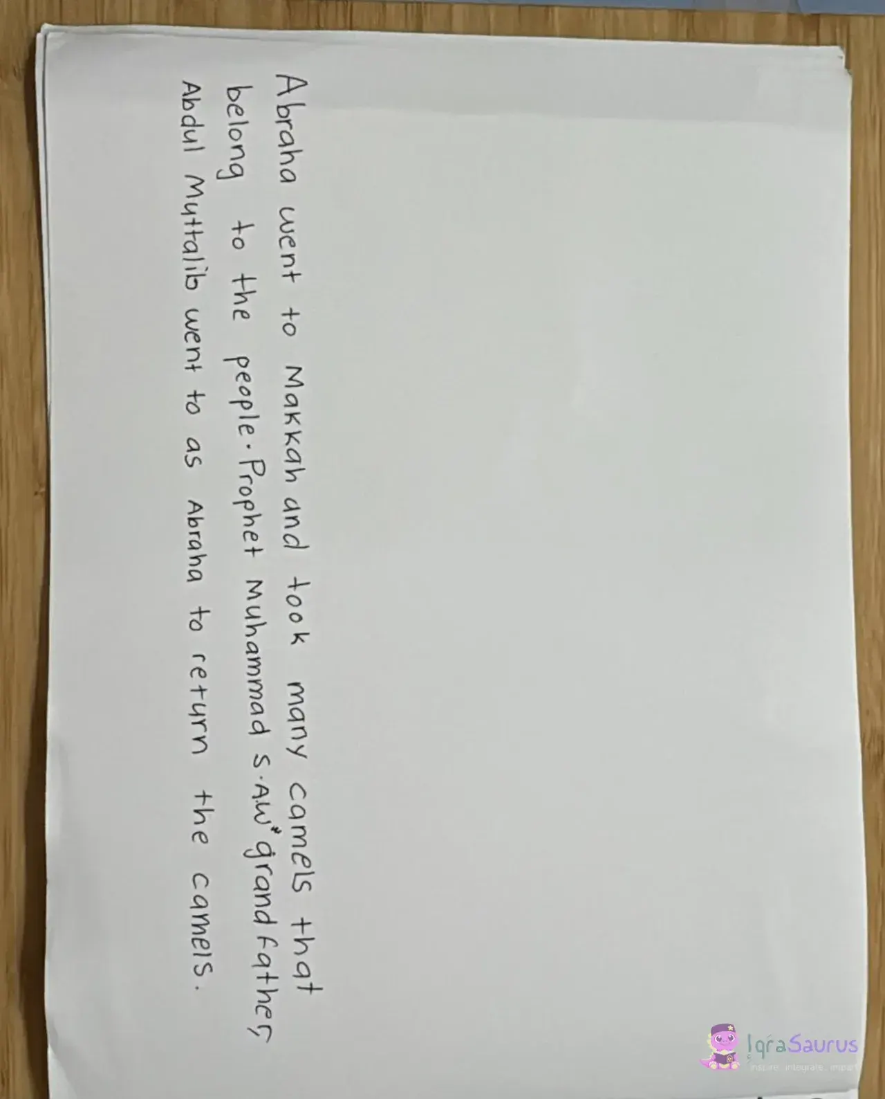 A blank page left for a picture, with three lines of writing along one edge.