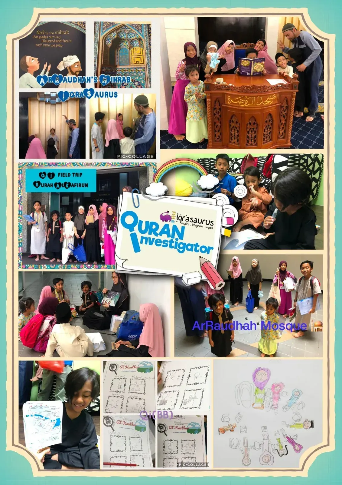 Collage of the Quran Investigators field trip to Ar-Raudhah Mosque for Surah Al-Kafirun