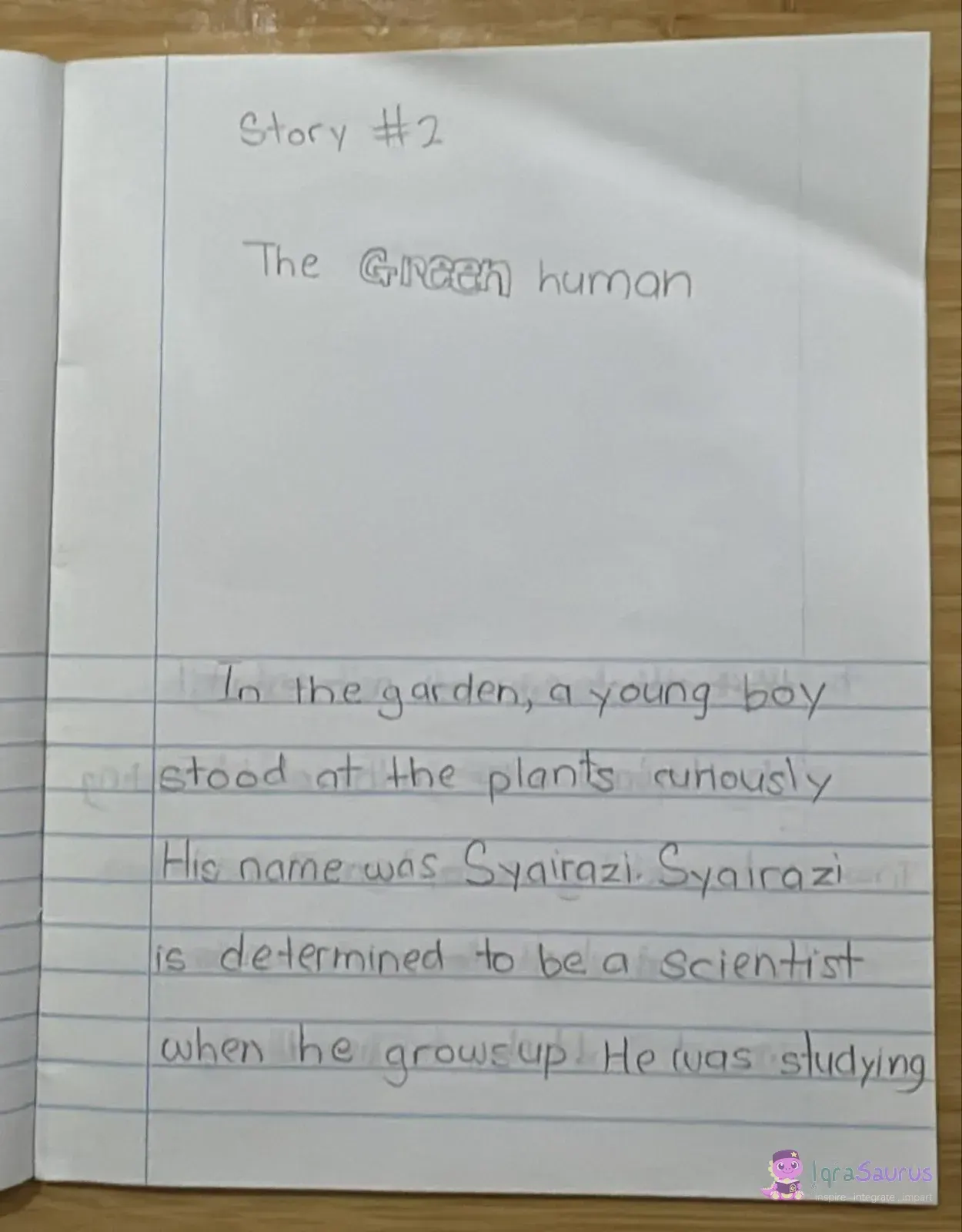The opening page of story number 2, The GREEN human, with the title in outlined letters.